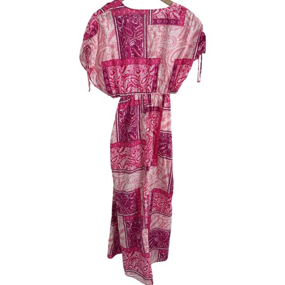 Zara Patchwork Print Dress Pink Cut Out Maxi Size Small - Picture 6 of 14